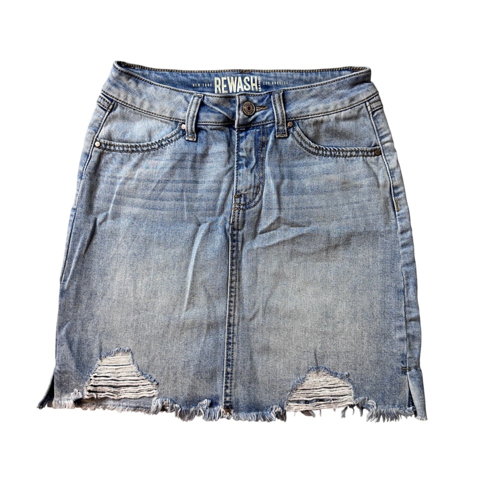 Rewash Denim Skirt Womens 0 Blue Vintage Reunion Distressed Raw Hem Mini Skirt‎